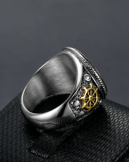 Bicolor Piraten-Ring mit Totenkopf