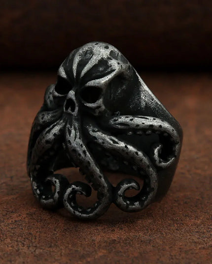 Silberner Skull Ring mit Krakenarmen