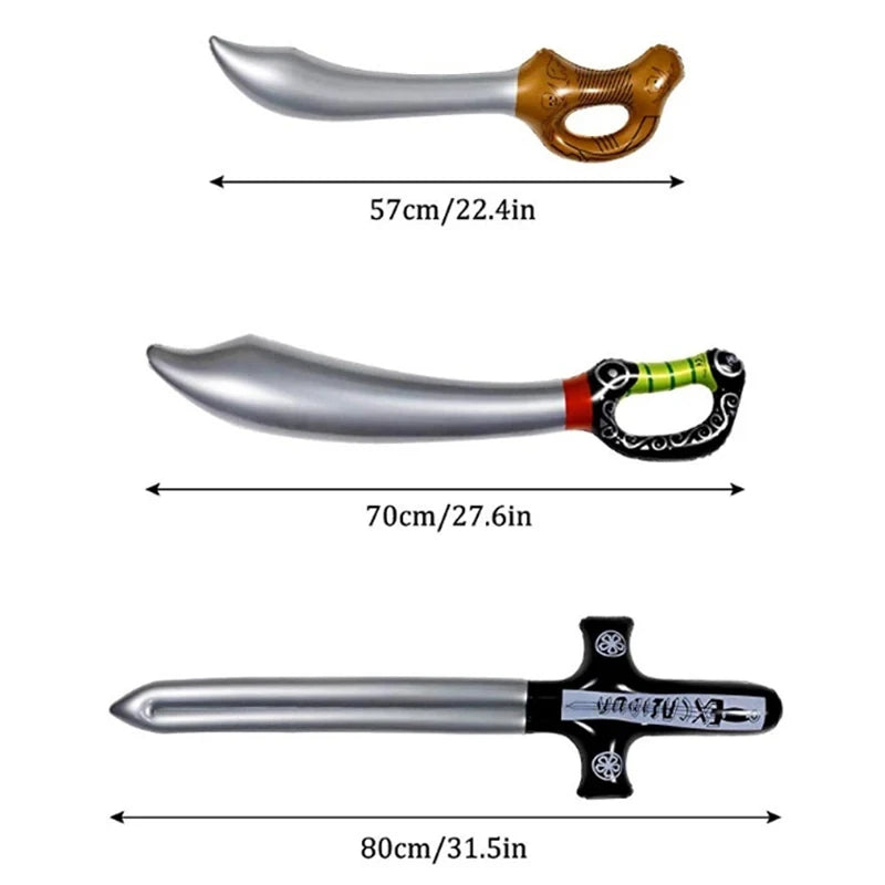 2 silberne aufblasbare Piratensäbel 68cm