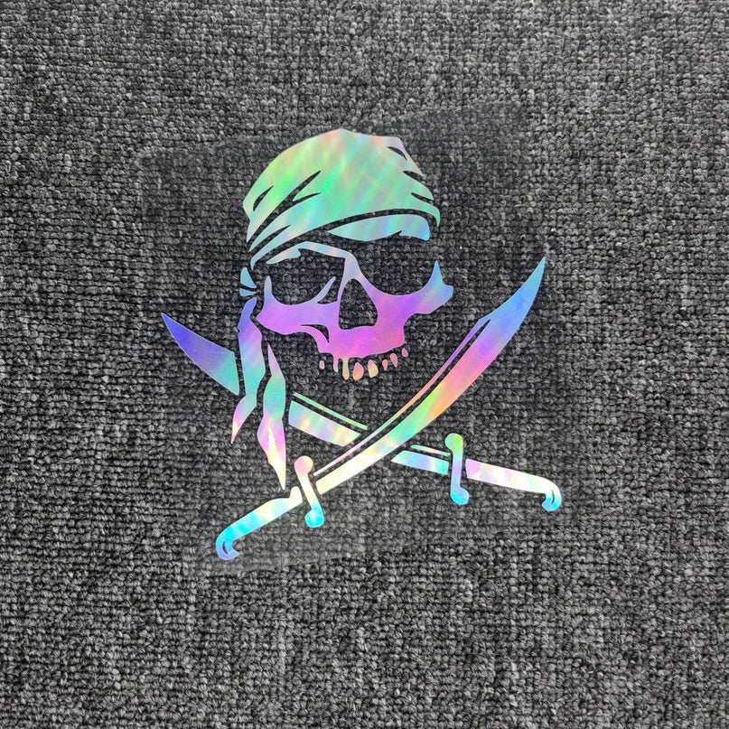 Schwarzer Piraten Aufkleber mit Schwertern Grossansicht