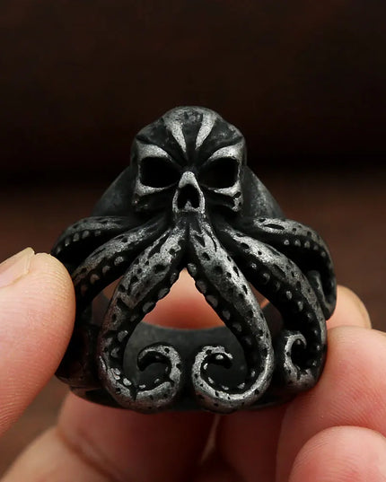 Silberner Skull Ring mit Krakenarmen