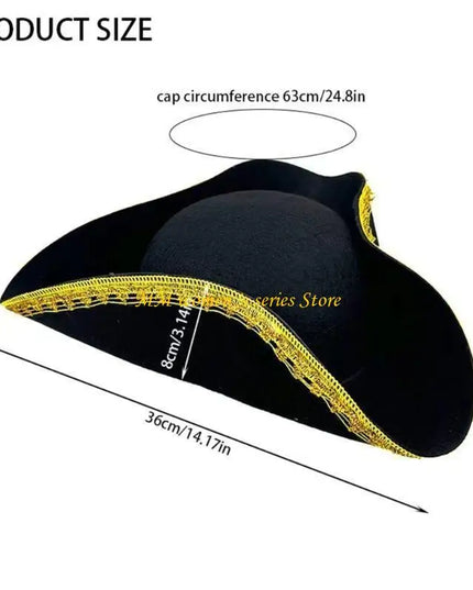 Piratenhut Schwarz Dreispitz Detail goldene Zierborte