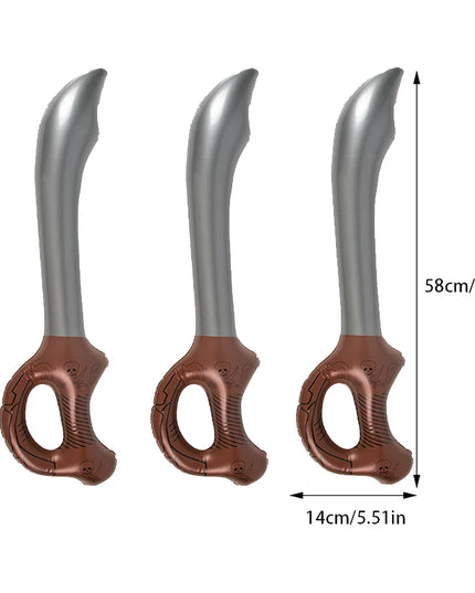 Piraten Säbel 6er Set aufblasbare Folienschwerter 58cm brauner Totenkopfgriff Piratenparty Halloween