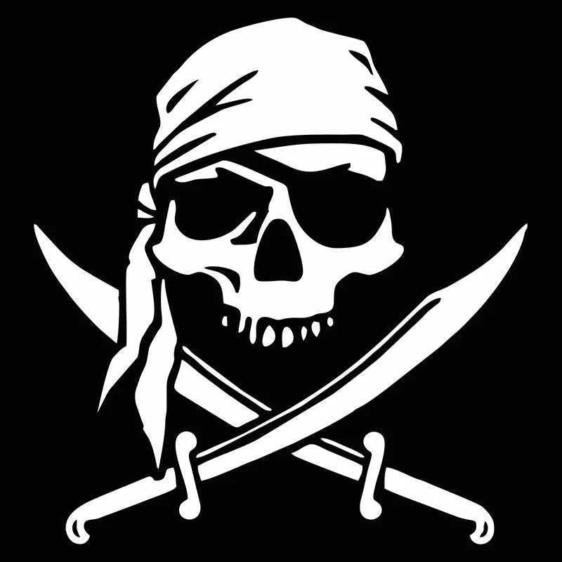 Pirat Totenkopf Aufkleber weiss 15x16cm Bandana Sabel