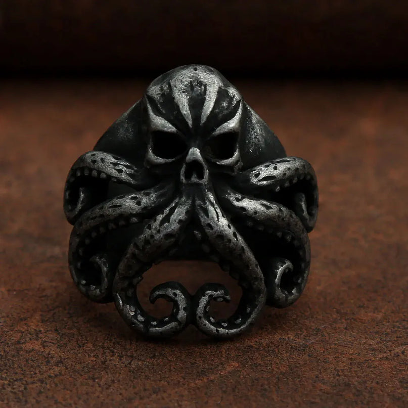 Silberner Skull Ring mit Krakenarmen