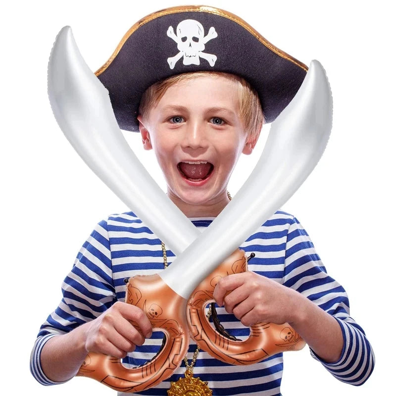 2 silberne aufblasbare Piratensäbel 68cm