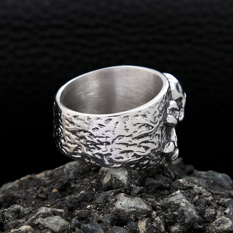 Punk Totenkopf-Ring mit Kreuzknochen