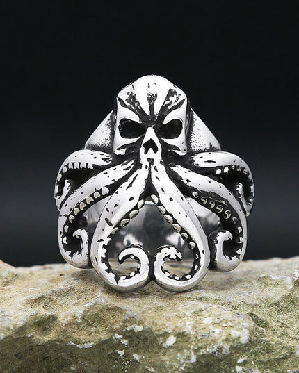 Silberner Kraken-Skull Ring fur Manner