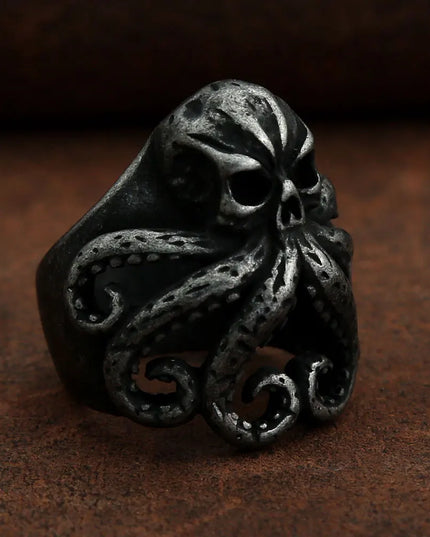 Schwarzer Kraken-Skull Ring mit Tentakeln