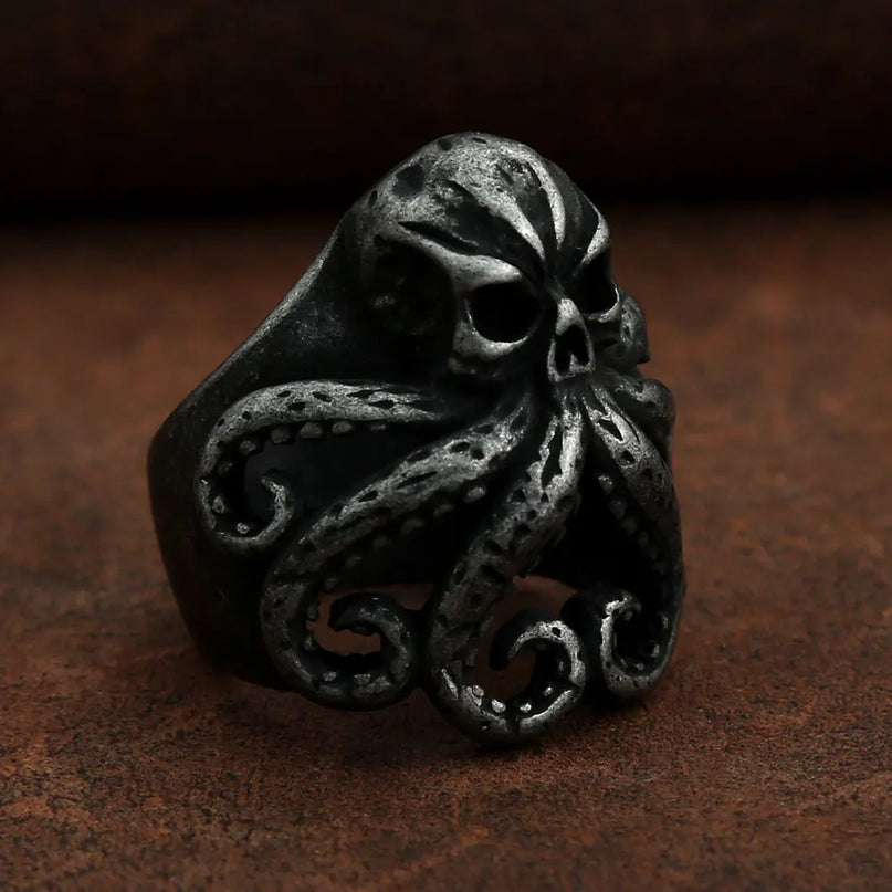 Schwarzer Kraken-Skull Ring mit Tentakeln