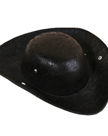 Piratenhut Dreispitz Leder schwarz Kolonial-Stil Draufsicht