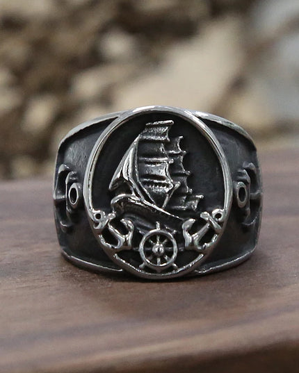 Silberner Piraten-Segelschiff Ring