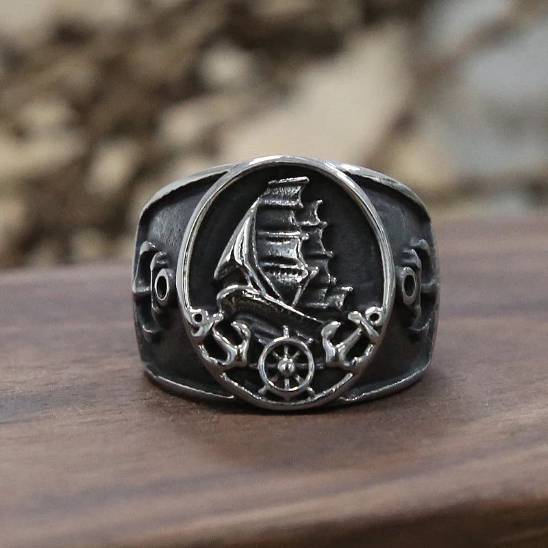 Silberner Piraten-Segelschiff Ring