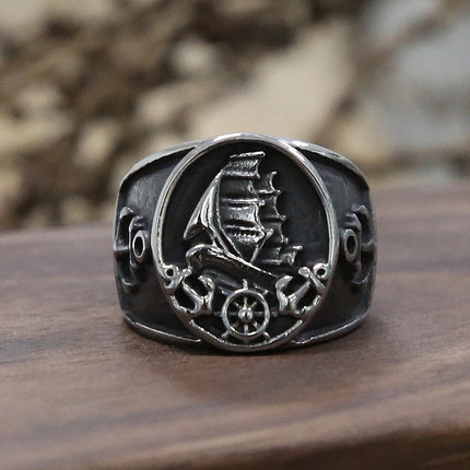 Silberner Piraten-Segelschiff Ring