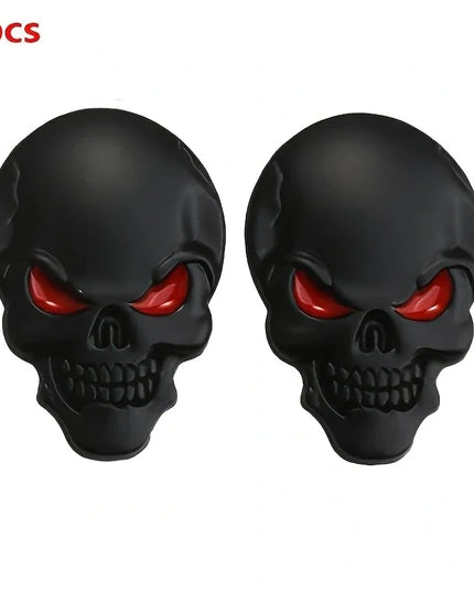 Totenkopf Aufkleber Schwarz 3D Metall 2er Set rote Augen