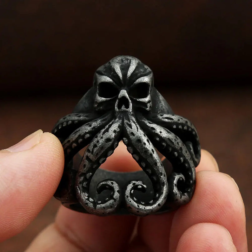 Schwarzer Kraken-Skull Ring mit Tentakeln