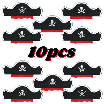 Piratenhut Schwarz Silber 10er Set Filz Totenkopf