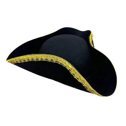 Piratenhut schwarz Dreispitz mit goldener Zierborte