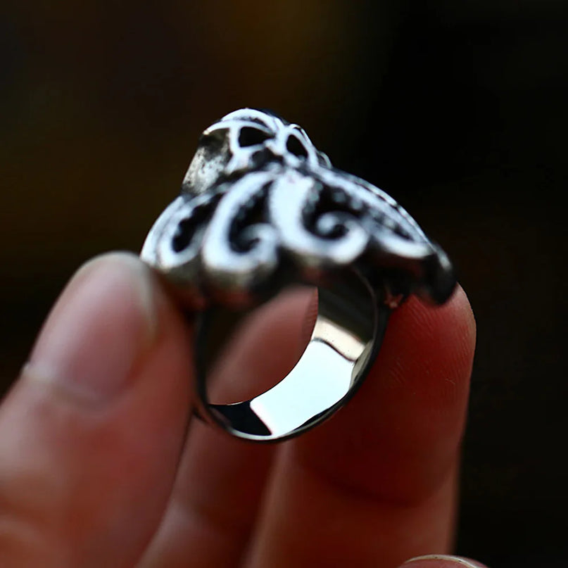 Gothic Totenkopf-Oktopus Ring