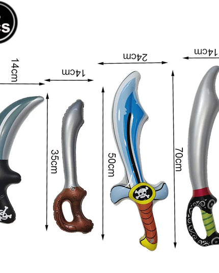 Piraten Waffe Spielzeug Set mit 4 aufblasbaren Schwertern in verschiedenen Groessen von 35 bis 70cm, PVC